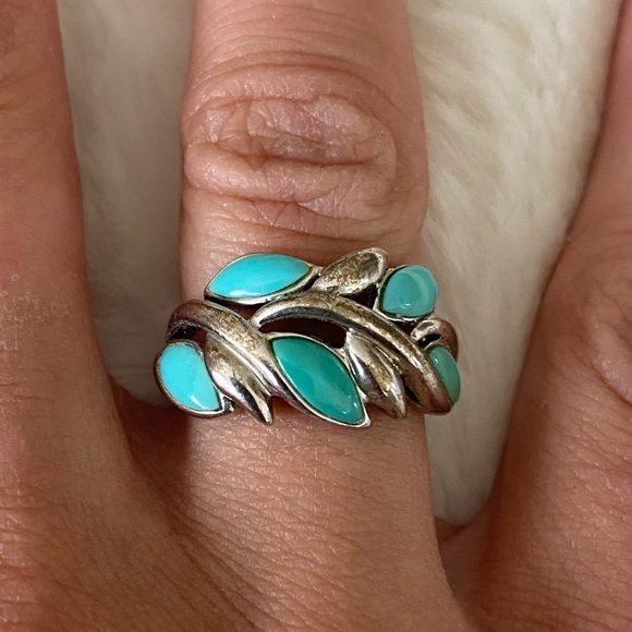 Vintage Designer EA Turquoise Sterling Silver Ring - Size 6 - Picture 12 of 15